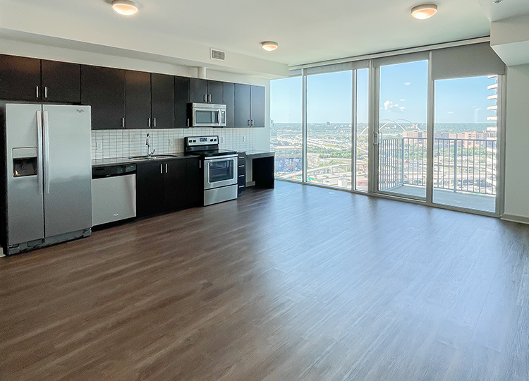 Luxury apartment high-rise with floor-to-ceiling windows